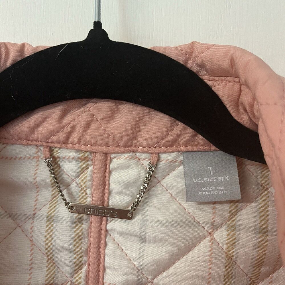 Chico's Pink Quilted Lightweight Mid Length Jacket Snap Front Size 1 US 8/10 - Picture 7 of 9